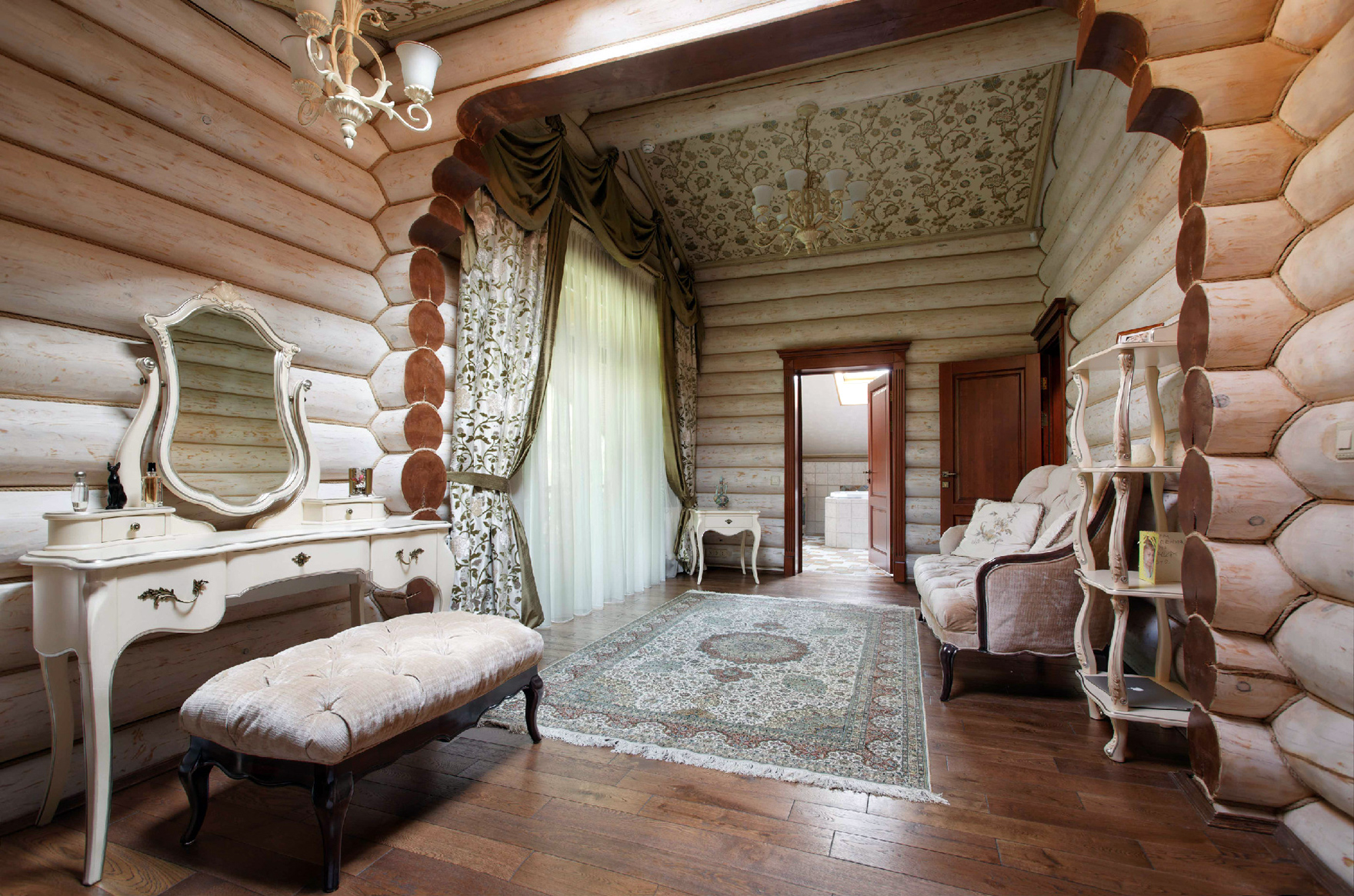 В переплетении узоров и стилей: оригинальный взгляд на интерьер деревянного дома из бревна